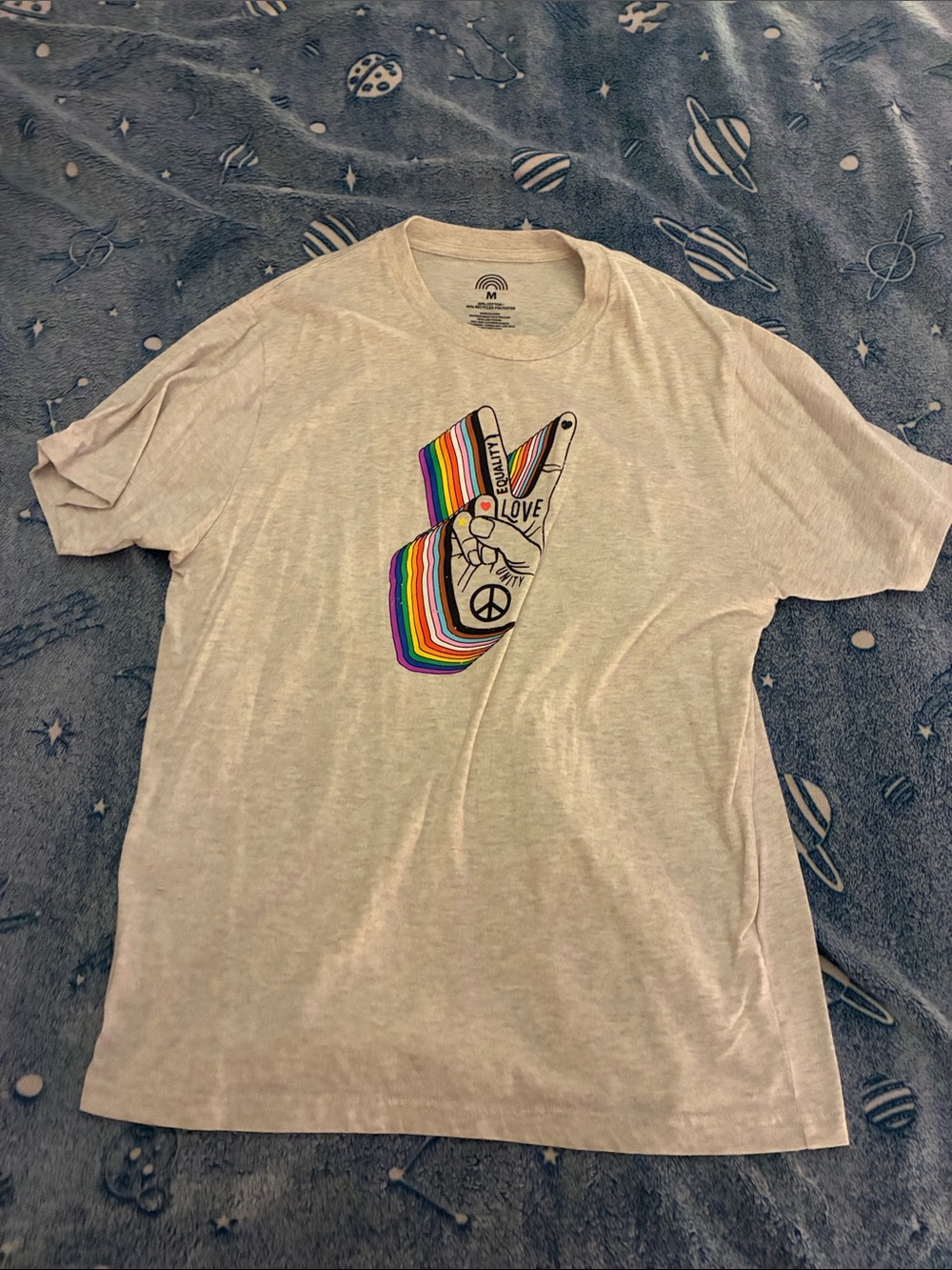 Graphic Tee with Rainbow Peace Hand - Love Design